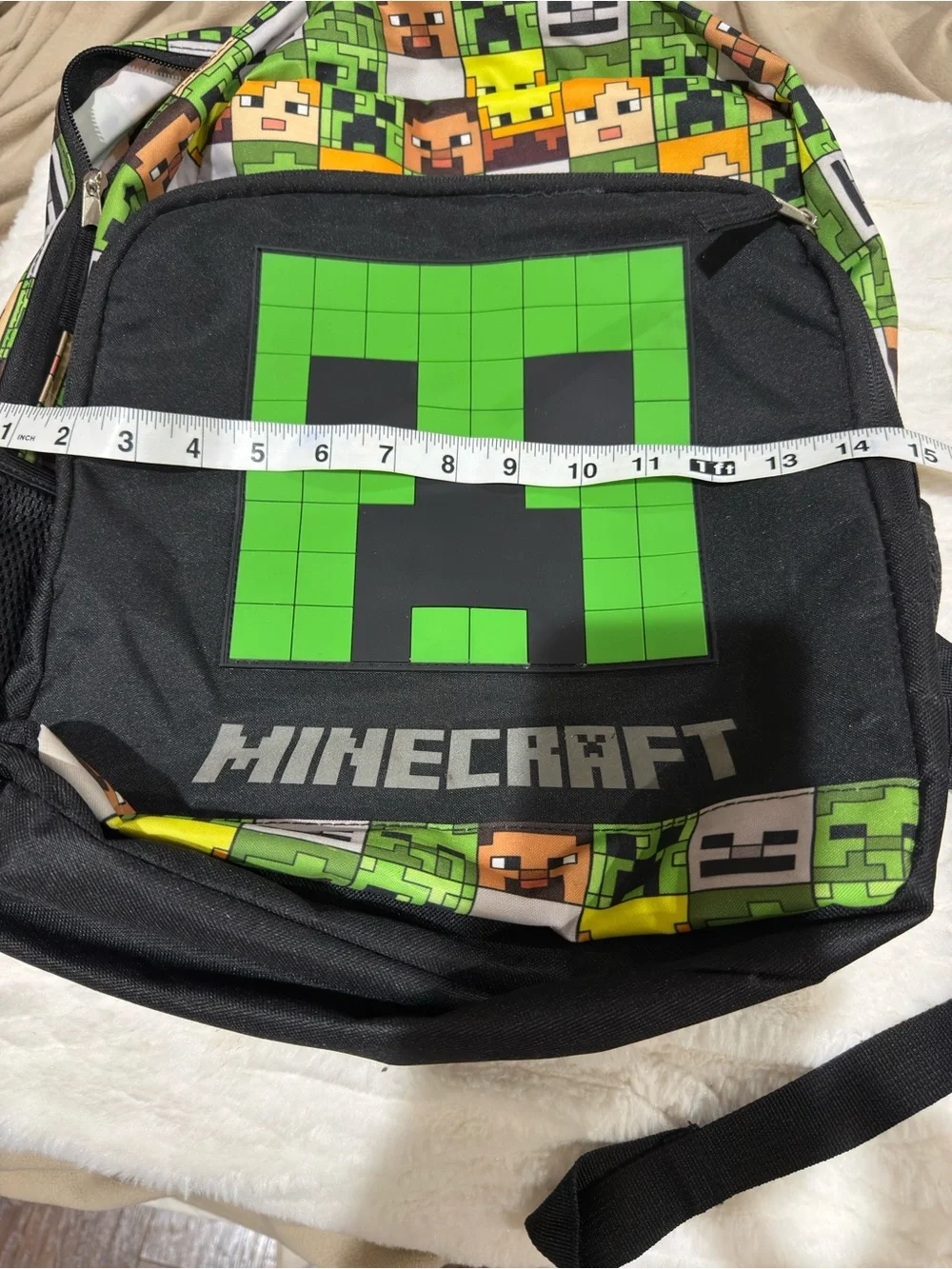 Minecraft Creeper Print Kids Backpack - Green & Black New No Tag